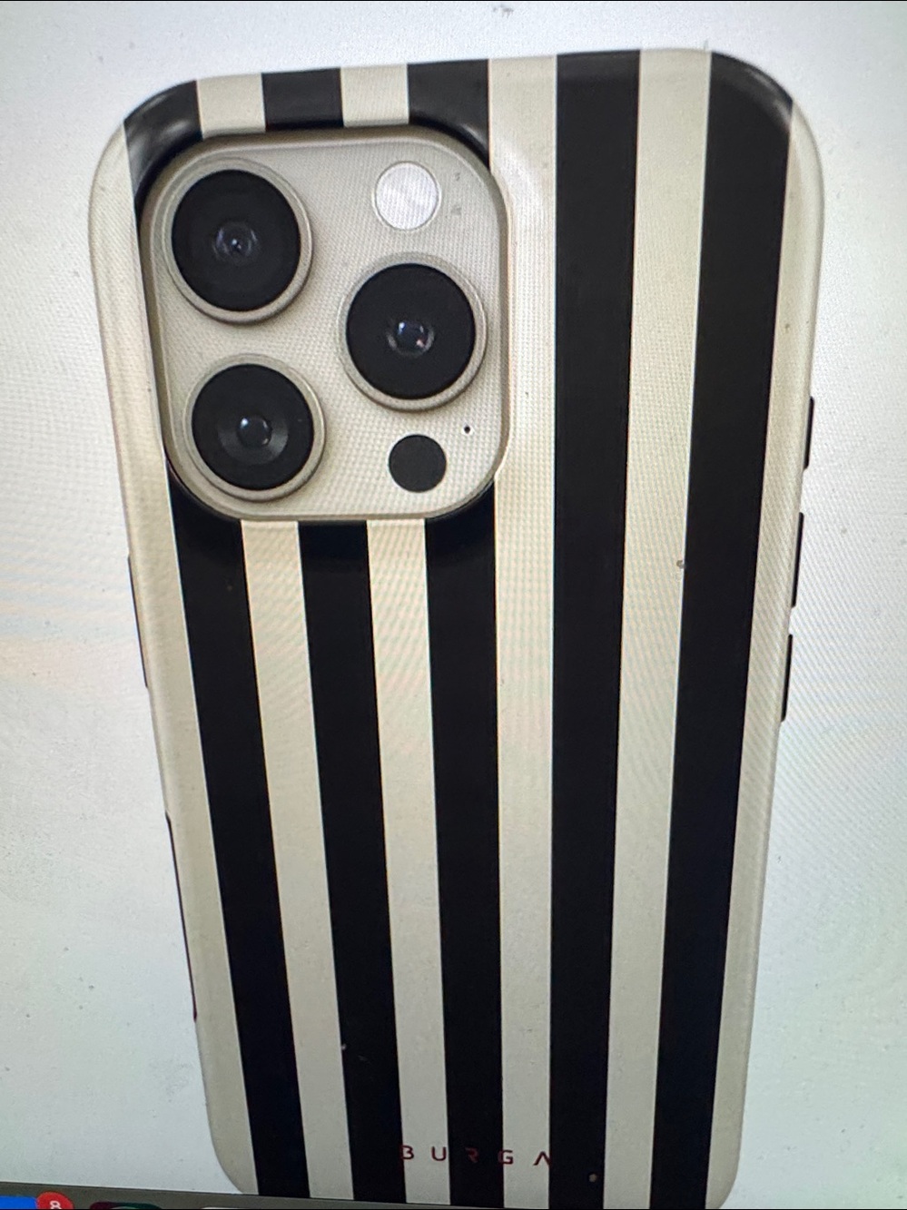 Burga Pink Phone Case with black Vertical Stripes - iPhone 16 plus  MagSafe